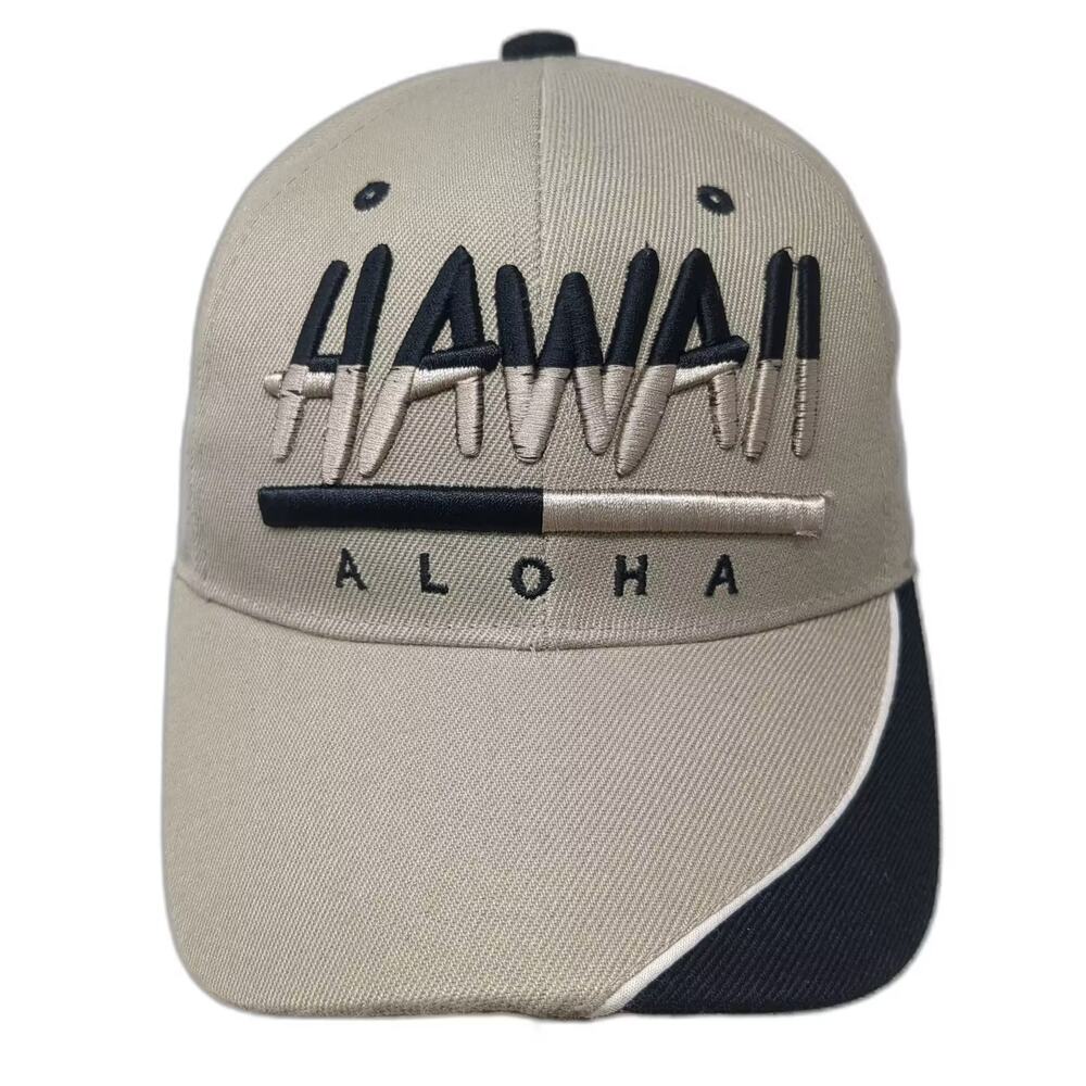 Chelona Hawaii Aloha Baseball Cap Beige Black One Size Hat Strapback Cotton